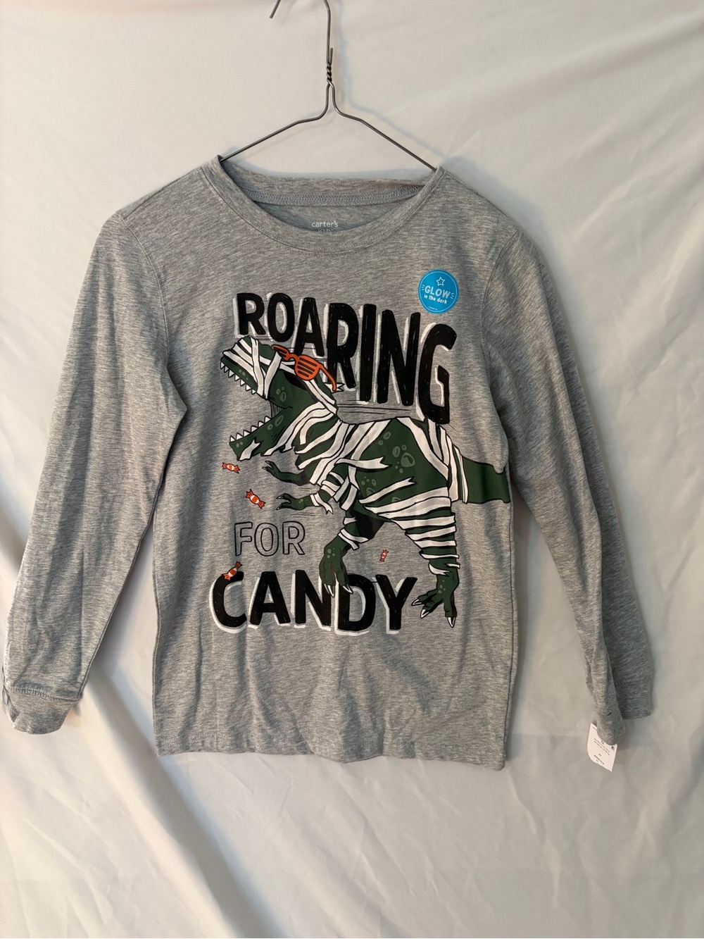 Carter's Halloween Long Sleeve Tee with Green Mummy Dino Graphic